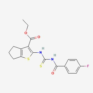 molecular formula C18H17FN2O3S2 B11706870 Ethyl 2-({[(4-fluorobenzoyl)amino]carbothioyl}amino)-5,6-dihydro-4H-cyclopenta[B]thiophene-3-carboxylate 