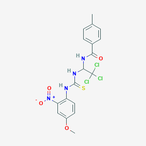 molecular formula C18H17Cl3N4O4S B11706937 4-Methyl-N-(2,2,2-trichloro-1-{[(4-methoxy-2-nitrophenyl)carbamothioyl]amino}ethyl)benzamide 