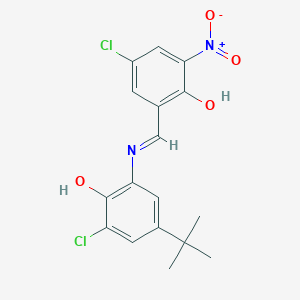 molecular formula C17H16Cl2N2O4 B11706947 4-tert-butyl-2-chloro-6-{[(E)-(5-chloro-2-hydroxy-3-nitrophenyl)methylidene]amino}phenol 