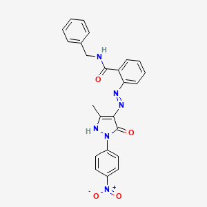 molecular formula C24H20N6O4 B11706975 N-benzyl-2-{(2E)-2-[3-methyl-1-(4-nitrophenyl)-5-oxo-1,5-dihydro-4H-pyrazol-4-ylidene]hydrazinyl}benzamide 