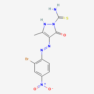 molecular formula C11H9BrN6O3S B11706999 (4E)-4-[2-(2-bromo-4-nitrophenyl)hydrazinylidene]-3-methyl-5-oxo-4,5-dihydro-1H-pyrazole-1-carbothioamide 