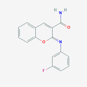 molecular formula C16H11FN2O2 B11707006 (2Z)-2-[(3-fluorophenyl)imino]-2H-chromene-3-carboxamide 