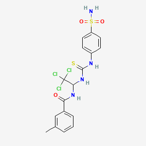 molecular formula C17H17Cl3N4O3S2 B11707144 3-Methyl-N-{2,2,2-trichloro-1-[3-(4-sulfamoyl-phenyl)-thioureido]-ethyl}-benzamide 