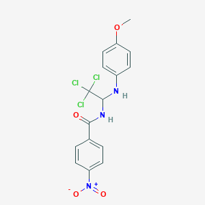 molecular formula C16H14Cl3N3O4 B11707149 4-nitro-N-{2,2,2-trichloro-1-[(4-methoxyphenyl)amino]ethyl}benzamide 