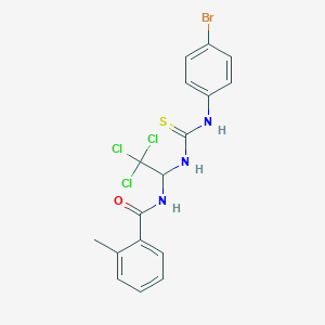 molecular formula C17H15BrCl3N3OS B11707175 N-(1-{[(4-bromophenyl)carbamothioyl]amino}-2,2,2-trichloroethyl)-2-methylbenzamide 