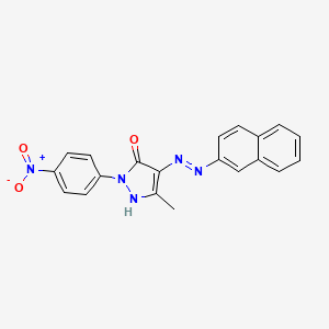 molecular formula C20H15N5O3 B11707179 (4Z)-5-methyl-4-[2-(naphthalen-2-yl)hydrazinylidene]-2-(4-nitrophenyl)-2,4-dihydro-3H-pyrazol-3-one 