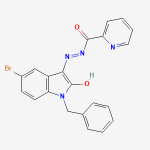 molecular formula C21H15BrN4O2 B11707200 N'-[(3E)-1-benzyl-5-bromo-2-oxo-1,2-dihydro-3H-indol-3-ylidene]pyridine-2-carbohydrazide 