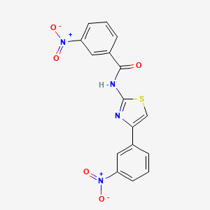 molecular formula C16H10N4O5S B11707257 3-nitro-N-[4-(3-nitrophenyl)-1,3-thiazol-2-yl]benzamide 