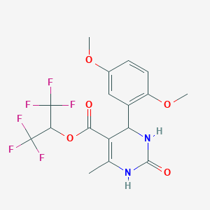 molecular formula C17H16F6N2O5 B11707269 1,1,1,3,3,3-Hexafluoropropan-2-yl 4-(2,5-dimethoxyphenyl)-6-methyl-2-oxo-1,2,3,4-tetrahydropyrimidine-5-carboxylate 