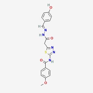 N-(5-{2-[(2E)-2-(4-hydroxybenzylidene)hydrazinyl]-2-oxoethyl}-1,3,4-thiadiazol-2-yl)-4-methoxybenzamide