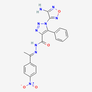 molecular formula C19H15N9O4 B11707306 1-(4-amino-1,2,5-oxadiazol-3-yl)-N'-[(1E)-1-(4-nitrophenyl)ethylidene]-5-phenyl-1H-1,2,3-triazole-4-carbohydrazide 