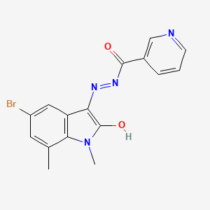 molecular formula C16H13BrN4O2 B11707330 N'-[(3Z)-5-bromo-1,7-dimethyl-2-oxo-1,2-dihydro-3H-indol-3-ylidene]pyridine-3-carbohydrazide 