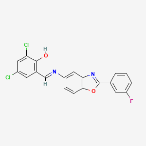 2,4-dichloro-6-[(E)-{[2-(3-fluorophenyl)-1,3-benzoxazol-5-yl]imino}methyl]phenol