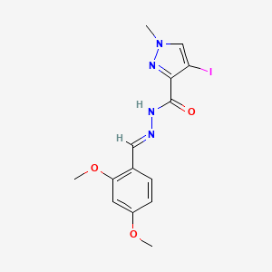 molecular formula C14H15IN4O3 B11707682 N'-[(E)-(2,4-dimethoxyphenyl)methylidene]-4-iodo-1-methyl-1H-pyrazole-3-carbohydrazide 