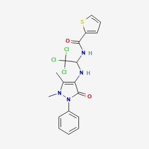 molecular formula C18H17Cl3N4O2S B11707778 N-{2,2,2-trichloro-1-[(1,5-dimethyl-3-oxo-2-phenyl-2,3-dihydro-1H-pyrazol-4-yl)amino]ethyl}thiophene-2-carboxamide 