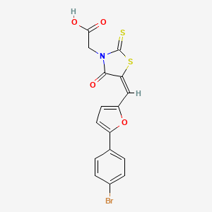 molecular formula C16H10BrNO4S2 B11707801 [(5E)-5-{[5-(4-bromophenyl)furan-2-yl]methylidene}-4-oxo-2-thioxo-1,3-thiazolidin-3-yl]acetic acid 