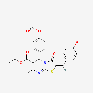 molecular formula C26H24N2O6S B11707864 ethyl (2E)-5-[4-(acetyloxy)phenyl]-2-(4-methoxybenzylidene)-7-methyl-3-oxo-2,3-dihydro-5H-[1,3]thiazolo[3,2-a]pyrimidine-6-carboxylate 