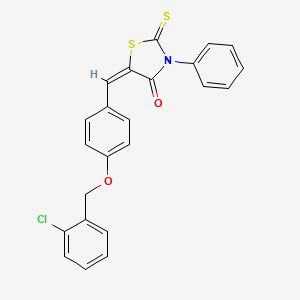 molecular formula C23H16ClNO2S2 B11708158 (5E)-5-({4-[(2-Chlorophenyl)methoxy]phenyl}methylidene)-3-phenyl-2-sulfanylidene-1,3-thiazolidin-4-one 