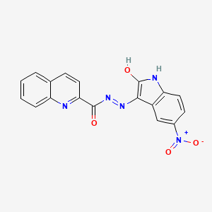 molecular formula C18H11N5O4 B11708258 N'-[(3E)-5-nitro-2-oxo-1,2-dihydro-3H-indol-3-ylidene]quinoline-2-carbohydrazide 