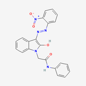 molecular formula C22H17N5O4 B11708277 2-[(3E)-3-[2-(2-Nitrophenyl)hydrazin-1-ylidene]-2-oxo-2,3-dihydro-1H-indol-1-YL]-N-phenylacetamide 