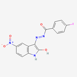 4-Iodo-N'-[(3E)-5-nitro-2-oxo-2,3-dihydro-1H-indol-3-ylidene]benzohydrazide