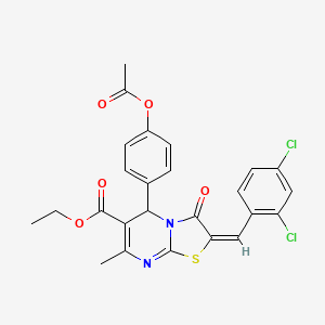 molecular formula C25H20Cl2N2O5S B11708444 ethyl (2E)-5-[4-(acetyloxy)phenyl]-2-(2,4-dichlorobenzylidene)-7-methyl-3-oxo-2,3-dihydro-5H-[1,3]thiazolo[3,2-a]pyrimidine-6-carboxylate 