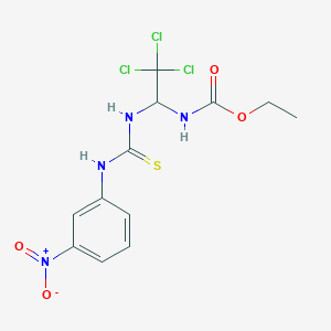 molecular formula C12H13Cl3N4O4S B11708590 Ethyl N-(2,2,2-trichloro-1-{[(3-nitrophenyl)carbamothioyl]amino}ethyl)carbamate 