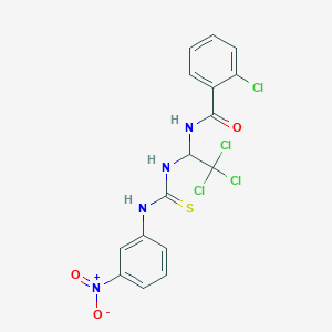 molecular formula C16H12Cl4N4O3S B11708593 2-chloro-N-(2,2,2-trichloro-1-{[(3-nitroanilino)carbothioyl]amino}ethyl)benzamide 