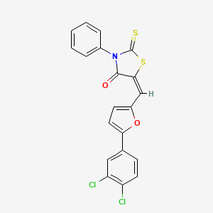 molecular formula C20H11Cl2NO2S2 B11708858 (5E)-5-{[5-(3,4-Dichlorophenyl)furan-2-YL]methylidene}-3-phenyl-2-sulfanylidene-1,3-thiazolidin-4-one 