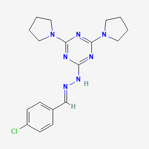 molecular formula C18H22ClN7 B11708900 2-[(2E)-2-(4-chlorobenzylidene)hydrazinyl]-4,6-di(pyrrolidin-1-yl)-1,3,5-triazine 