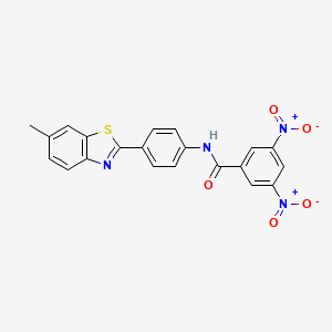 molecular formula C21H14N4O5S B11708944 N-[4-(6-methyl-1,3-benzothiazol-2-yl)phenyl]-3,5-dinitrobenzamide 