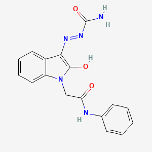 molecular formula C17H15N5O3 B11708991 2-{(3Z)-3-[(Aminocarbonyl)hydrazono]-2-oxo-2,3-dihydro-1H-indol-1-YL}-N-phenylacetamide 