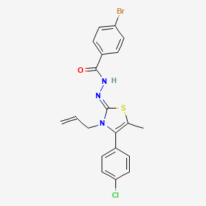 molecular formula C20H17BrClN3OS B11709210 4-bromo-N'-[(2Z)-4-(4-chlorophenyl)-5-methyl-3-(prop-2-en-1-yl)-1,3-thiazol-2(3H)-ylidene]benzohydrazide 