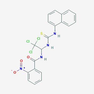 molecular formula C20H15Cl3N4O3S B11709225 2-nitro-N-(2,2,2-trichloro-1-{[(1-naphthylamino)carbothioyl]amino}ethyl)benzamide 