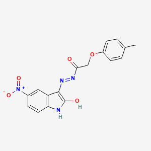 molecular formula C17H14N4O5 B11709333 2-(4-methylphenoxy)-N'-[(3E)-5-nitro-2-oxo-1,2-dihydro-3H-indol-3-ylidene]acetohydrazide 