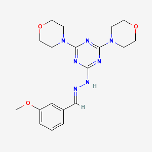 molecular formula C19H25N7O3 B11709350 2-[(2E)-2-(3-methoxybenzylidene)hydrazinyl]-4,6-di(morpholin-4-yl)-1,3,5-triazine 