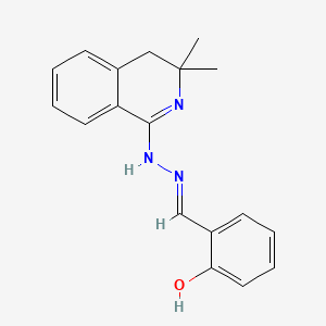 molecular formula C18H19N3O B11709385 2-[(E)-{2-[(1Z)-3,3-Dimethyl-1,2,3,4-tetrahydroisoquinolin-1-ylidene]hydrazin-1-ylidene}methyl]phenol 