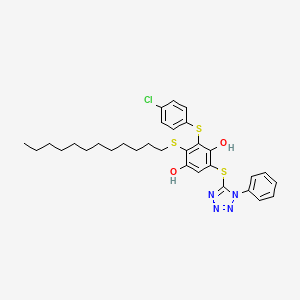 3-[(4-chlorophenyl)sulfanyl]-2-(dodecylsulfanyl)-5-[(1-phenyl-1H-tetrazol-5-yl)sulfanyl]benzene-1,4-diol