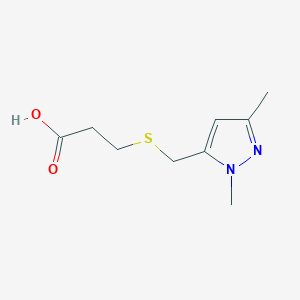 molecular formula C9H14N2O2S B11709624 3-{[(1,3-dimethyl-1H-pyrazol-5-yl)methyl]sulfanyl}propanoic acid 