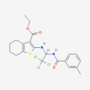 molecular formula C21H23Cl3N2O3S B11709630 Ethyl 2-({2,2,2-trichloro-1-[(3-methylbenzoyl)amino]ethyl}amino)-4,5,6,7-tetrahydro-1-benzothiophene-3-carboxylate 