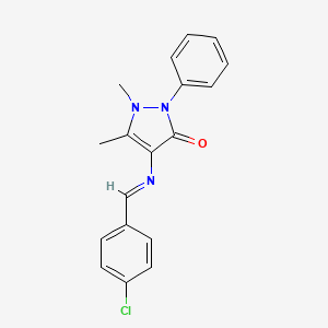 molecular formula C18H16ClN3O B11709658 4-{[(E)-(4-chlorophenyl)methylidene]amino}-1,5-dimethyl-2-phenyl-1,2-dihydro-3H-pyrazol-3-one 