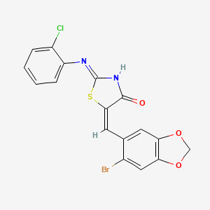 molecular formula C17H10BrClN2O3S B11710144 (5E)-5-[(6-bromo-1,3-benzodioxol-5-yl)methylidene]-2-(2-chloroanilino)-1,3-thiazol-4-one 