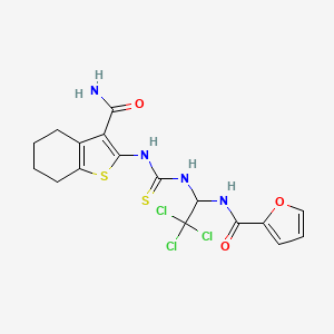 N-(1-{[(3-Carbamoyl-4,5,6,7-tetrahydro-1-benzothiophen-2-YL)carbamothioyl]amino}-2,2,2-trichloroethyl)furan-2-carboxamide