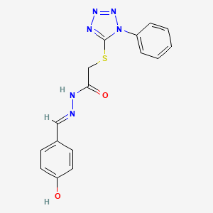 molecular formula C16H14N6O2S B11710250 N'-[(E)-(4-hydroxyphenyl)methylidene]-2-[(1-phenyl-1H-tetrazol-5-yl)sulfanyl]acetohydrazide 