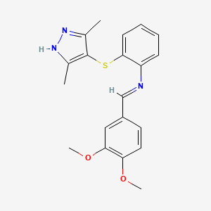 molecular formula C20H21N3O2S B11710309 1-(3,4-dimethoxyphenyl)-N-[2-[(3,5-dimethyl-1H-pyrazol-4-yl)sulfanyl]phenyl]methanimine CAS No. 5482-49-5