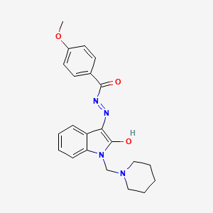 molecular formula C22H24N4O3 B11710405 4-methoxy-N'-[(3Z)-2-oxo-1-(piperidin-1-ylmethyl)-1,2-dihydro-3H-indol-3-ylidene]benzohydrazide 