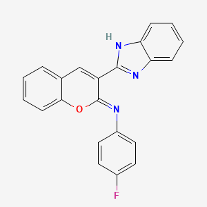 molecular formula C22H14FN3O B11710406 N-[(2Z)-3-(1H-benzimidazol-2-yl)-2H-chromen-2-ylidene]-4-fluoroaniline 