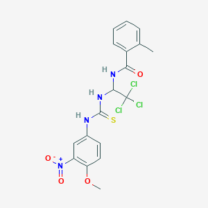 molecular formula C18H17Cl3N4O4S B11710486 2-methyl-N-(2,2,2-trichloro-1-{[(4-methoxy-3-nitrophenyl)carbamothioyl]amino}ethyl)benzamide 