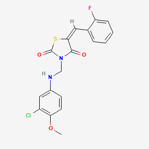 (5E)-3-{[(3-Chloro-4-methoxyphenyl)amino]methyl}-5-[(2-fluorophenyl)methylidene]-1,3-thiazolidine-2,4-dione