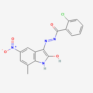 2-chloro-N'-[(3Z)-7-methyl-5-nitro-2-oxo-1,2-dihydro-3H-indol-3-ylidene]benzohydrazide